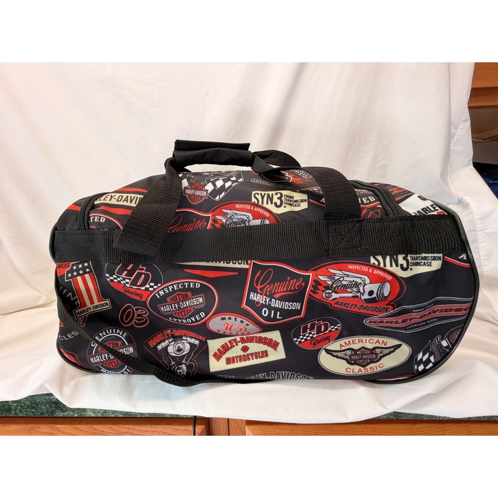 Harley Davidson Duffel Bag Vintage Oil Decal Print Black Travel Gym Luggage